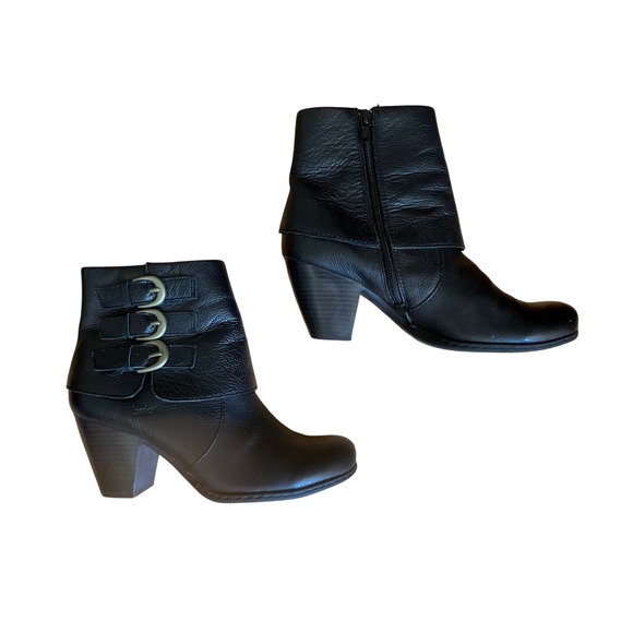 Bolo by Born Shoes - Bolo by Born Black Pebbled Leather Triple Buckle Ankle Boots Western Goth Biker